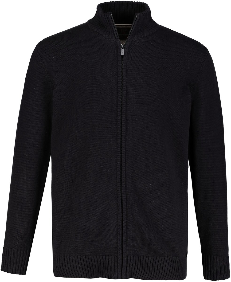 JP 1880 - Heren - Cardigan opstaande kraag geribbelde manchetten - Zwart - Maat 3XL