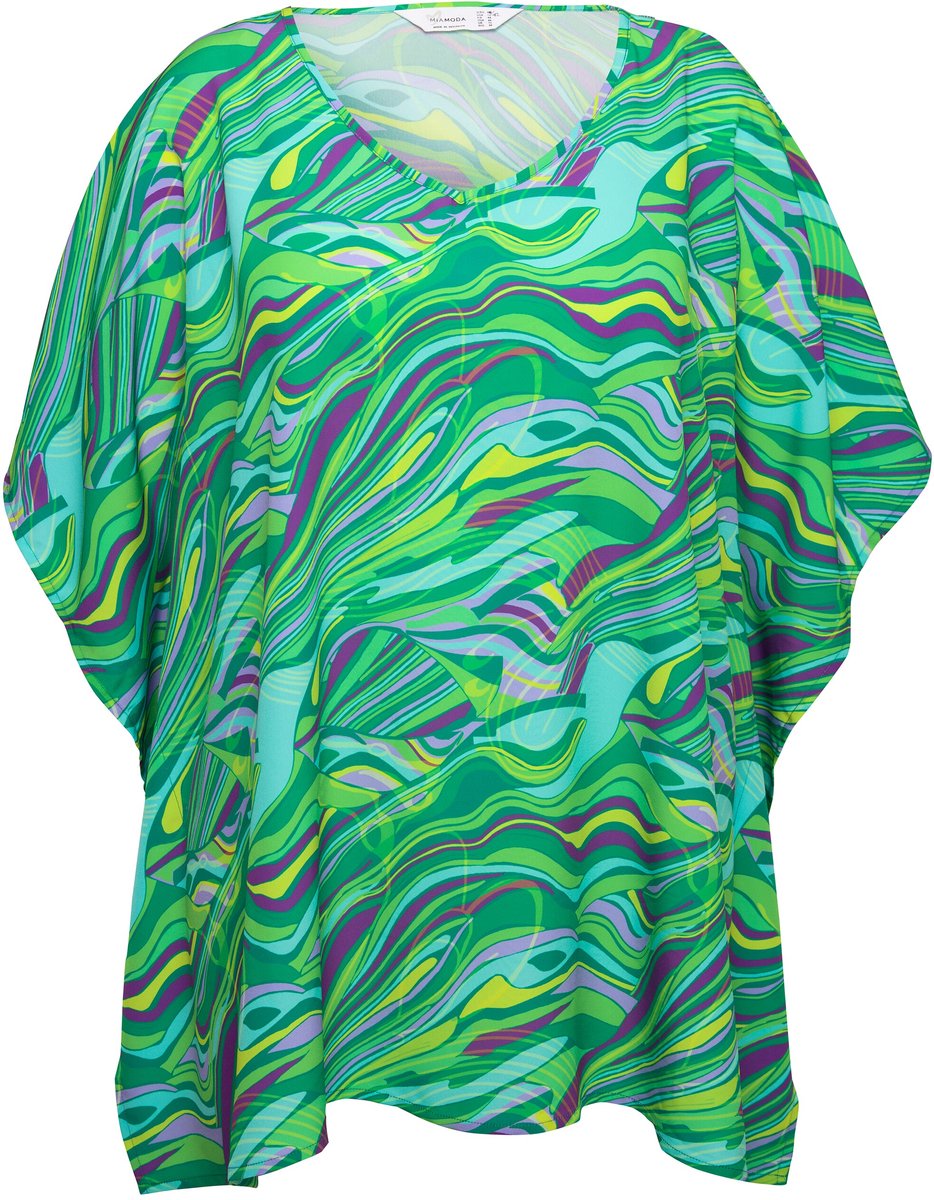 MIAMODA - Dames - Kaftan boxy fit chiffon tropische print V-hals - Groen - Maat 44+