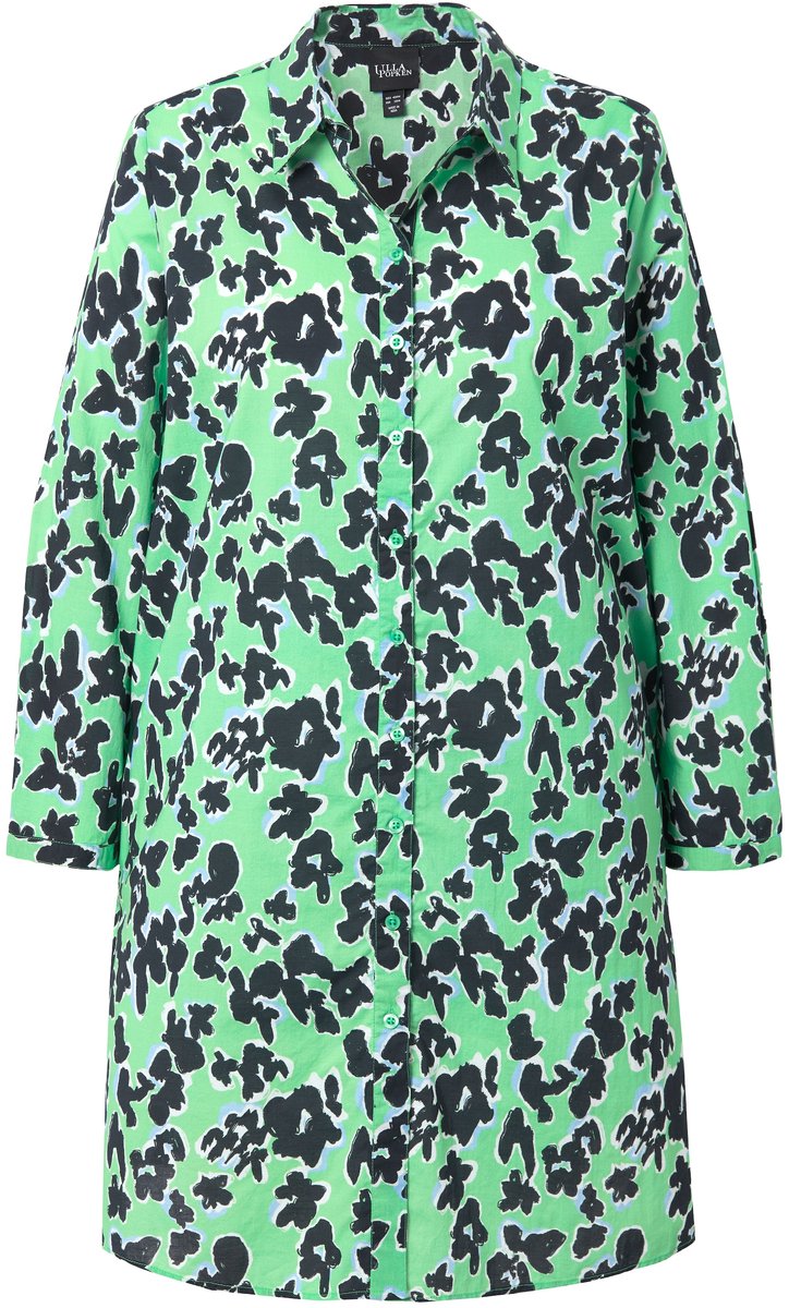 Ulla Popken - Dames - Lange blouse bloemen A-lijn overhemdkraag lange mouw - Mintgroen - Maat 46+