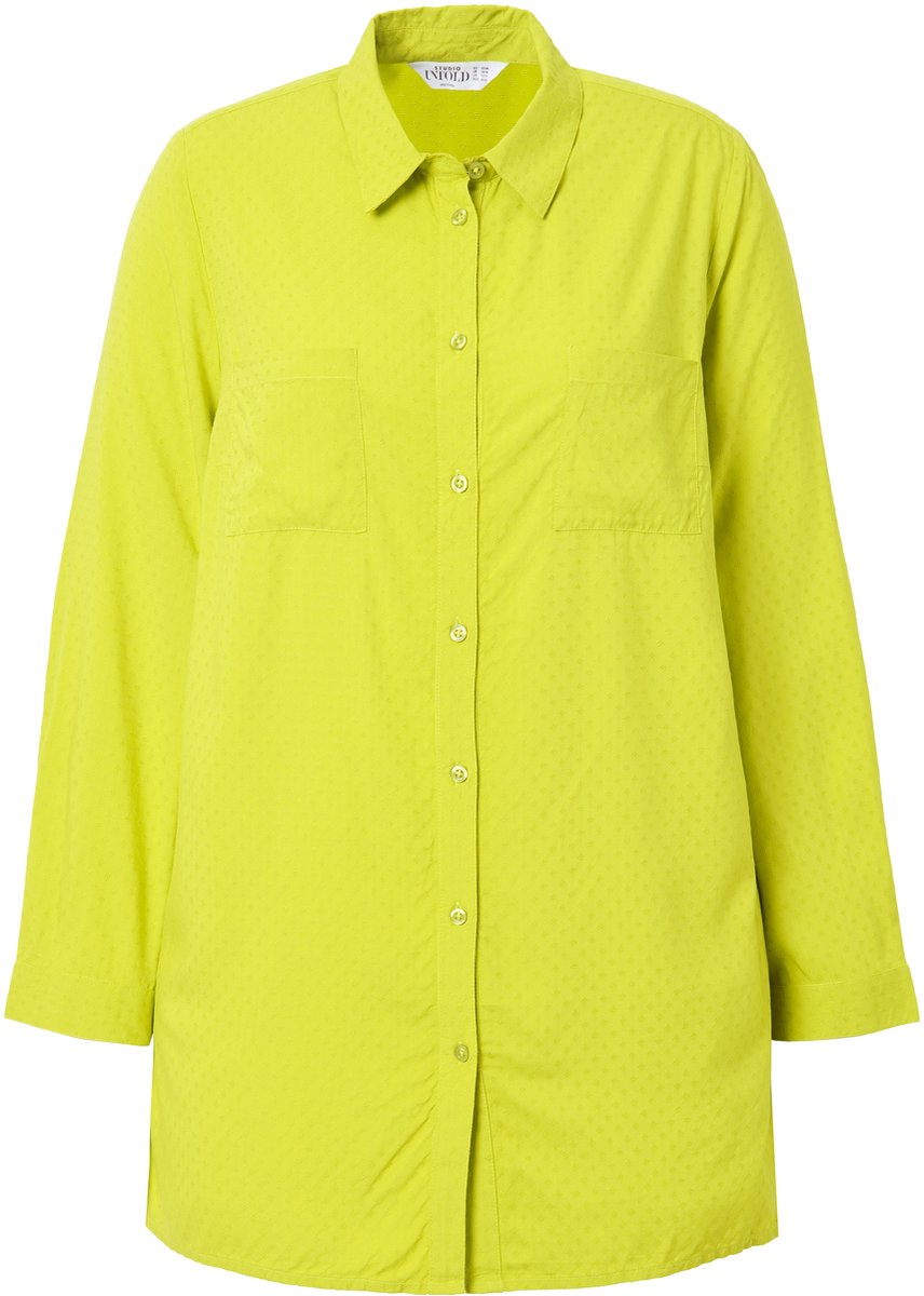Studio Untold - Dames - Overhemdblouse boxy shape gestructureerd weefsel - Geelgroen - Maat 42+