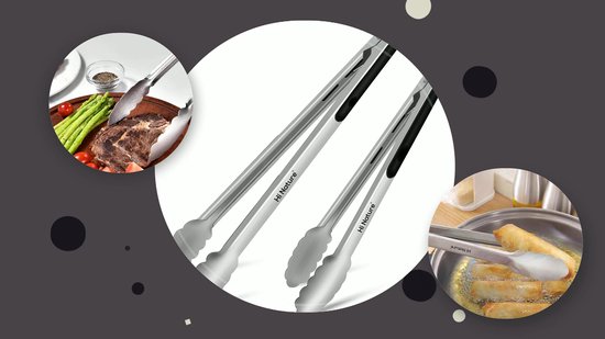 HI NATURE™ Barbecuetangen - Premium Multifunctionele Keukentang - Barbecuetang set 23CM & 30CM | BBQ Tang Accesoires- Vleestang - Serveertang - Salade Tang - Tangenset - keuken tangen | Hittebestendig & Vaatwasserbestendig - Roestvrij Staal (RVS)