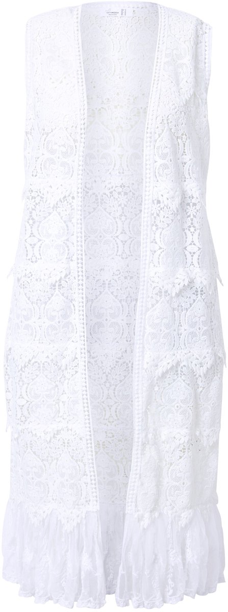 MIAMODA - Dames - Vest langer model kant met borduursel - Sneeuwwit - Maat 54