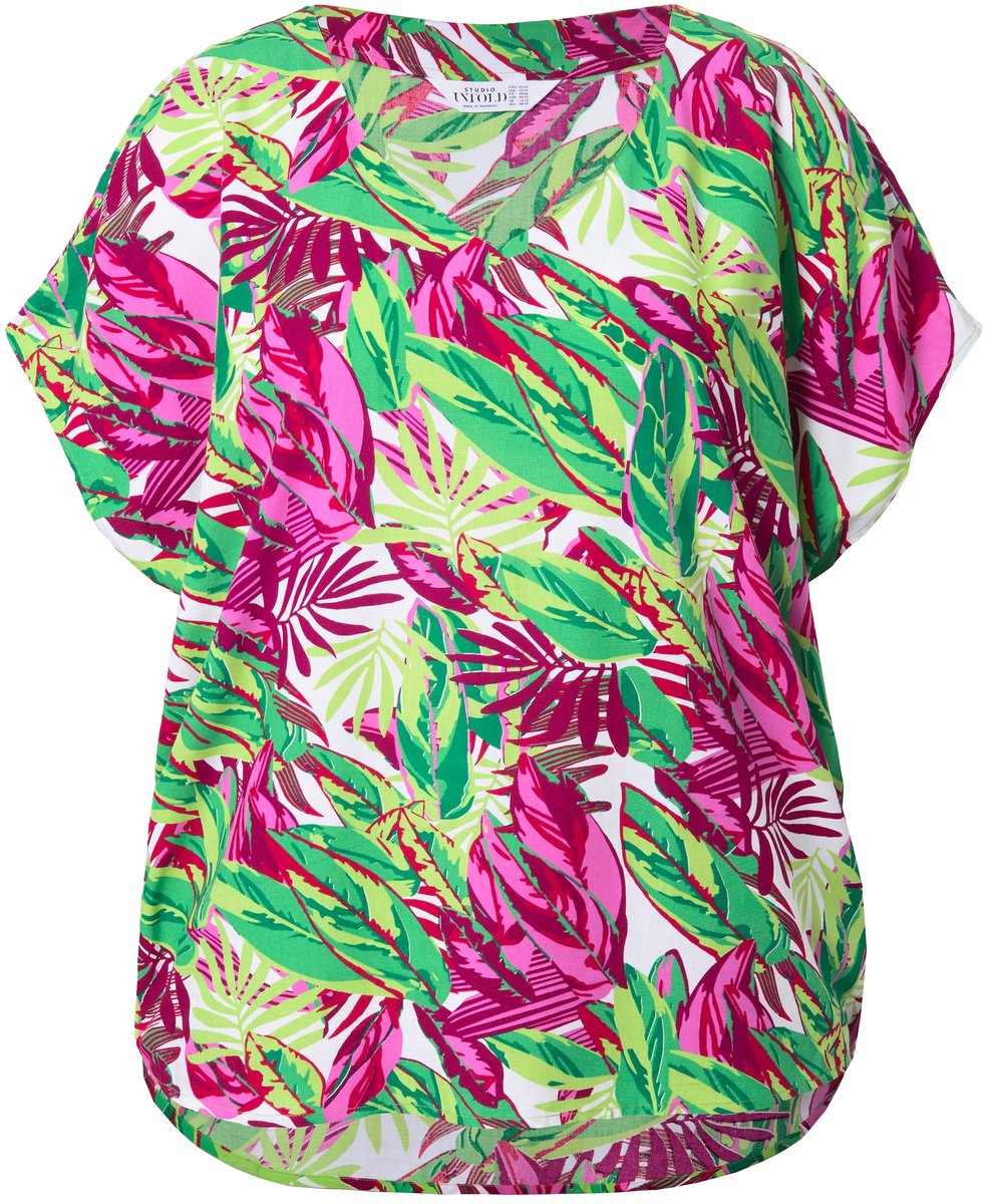 Studio Untold - Dames - Blouseshirt oversized jungleprint V-hals - Smaragdgroen - Maat 46+
