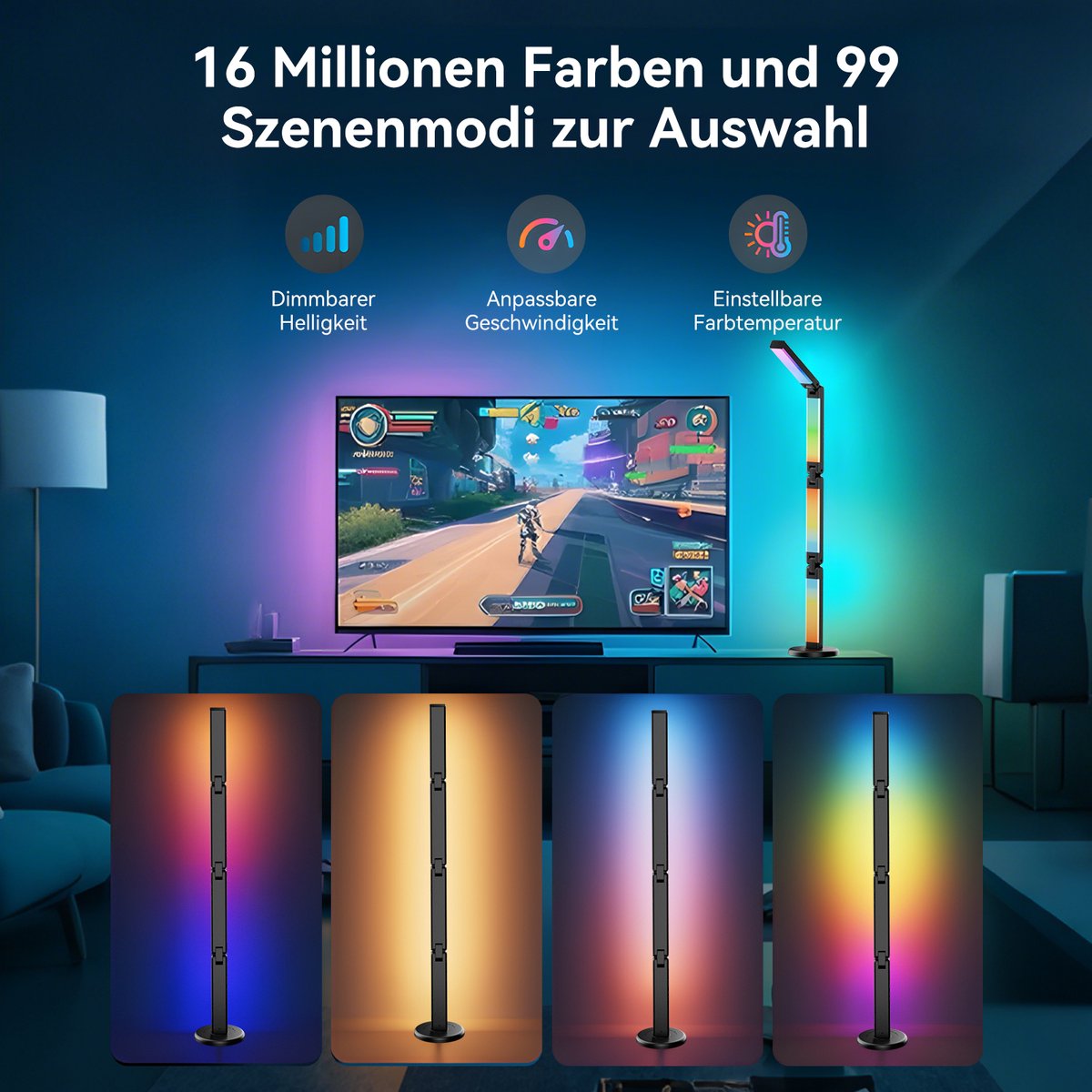 RAYOFI LED Bureaulamp met sfeerverlichting - Muzieksynchronisatie en 16 miljoen DIY-kleuren - opvouwbare lamp met dimfunctie en timer - moderne LED-verlichting voor bureaus en gamingruimtes thumbnail 6