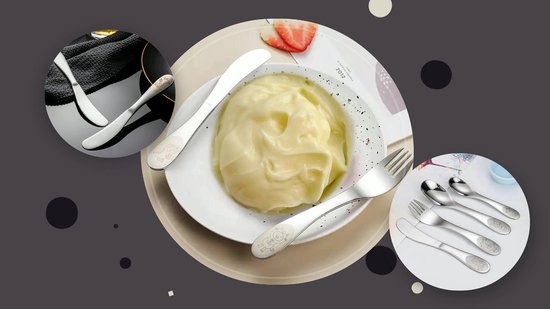 HI NATURE™ Kinderbestek set - Kinder Bestek 4 Delig - Kinderbestekset Zilver - baby bestek - Bestek kinderen - Bestek peuter - Bestekset RVS - Zilverwit Edelstaal 18/10
