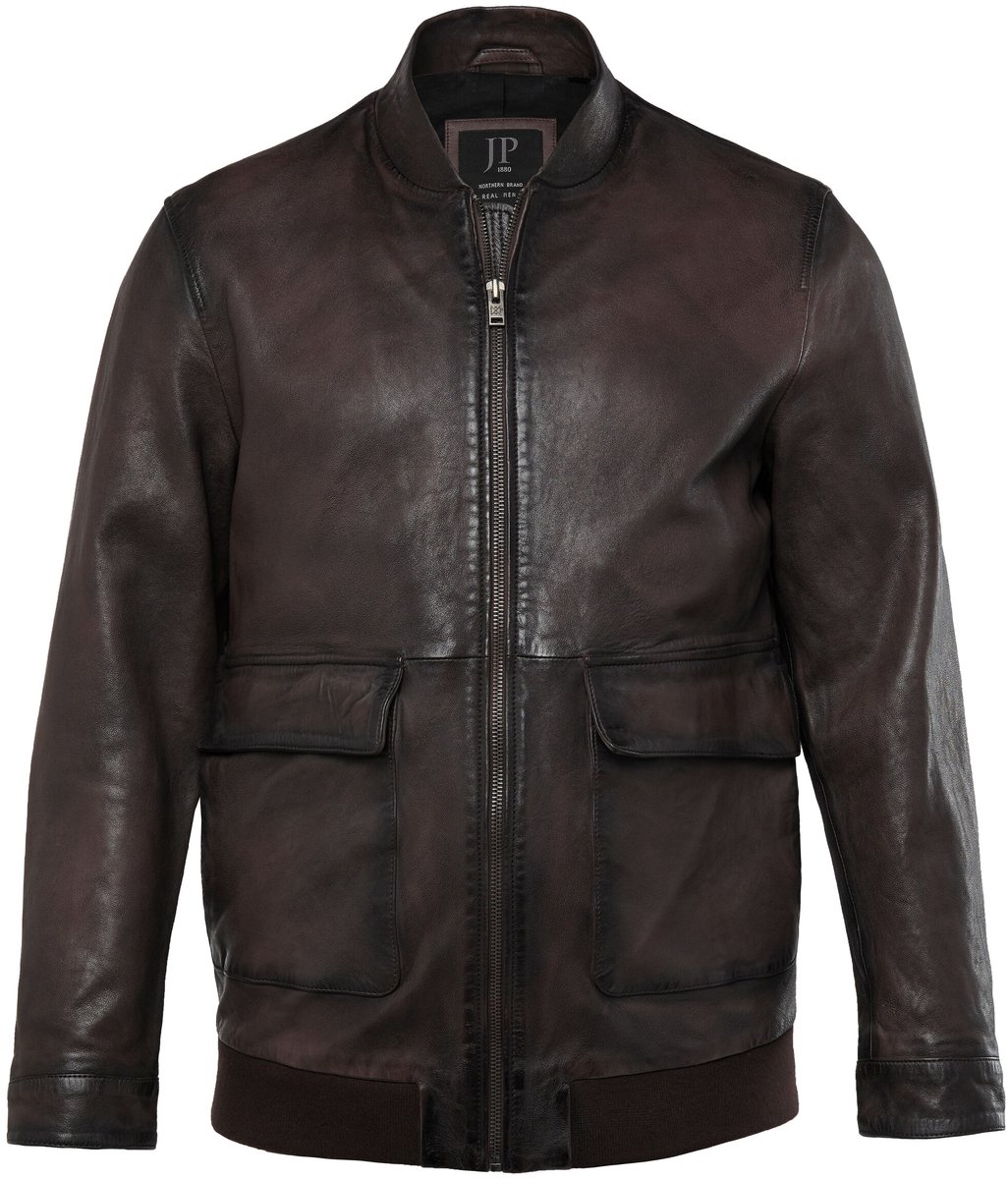 JP 1880 - Heren - Leren jas leer lamsnappa collegekraag - Mahoniebruin - Maat XL