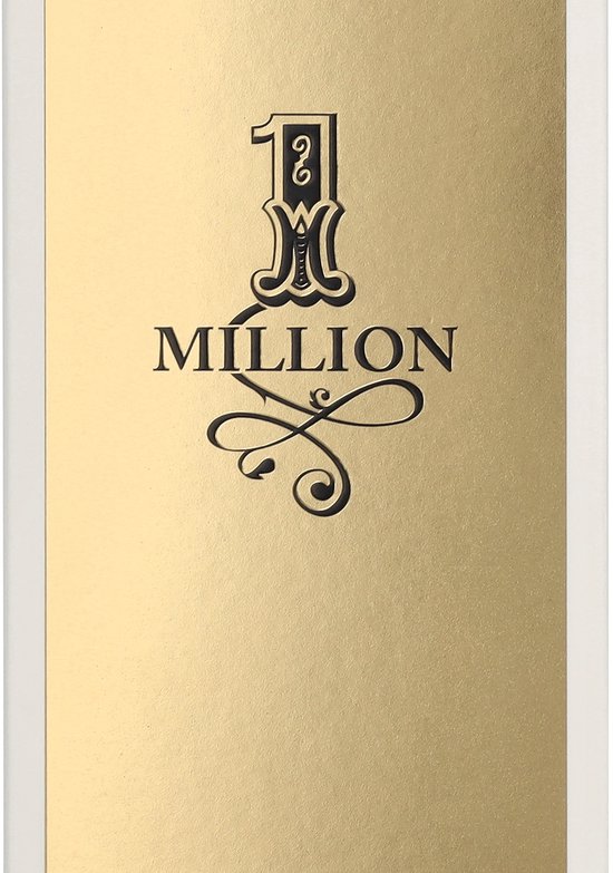 Gouden doosje met '1 Million' logo en sierlijke krullen.