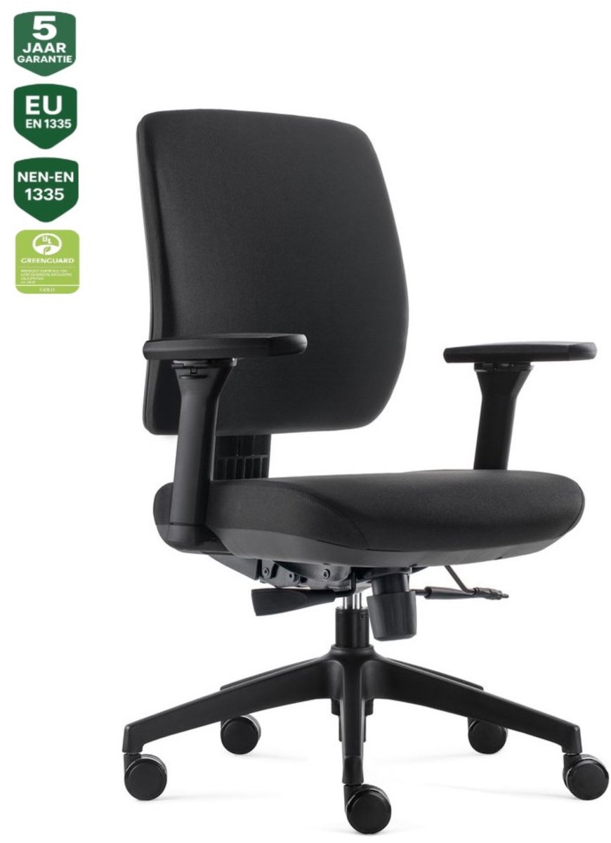 BENS 917-Ergo-4 - Ergonomische Bureaustoel - Bureaustoelen voor volwassenen - Kantoorstoel - Volledig Stoffen Bekleding - GREENGUARD GOLD - NEN-EN1335 & ARBO normen