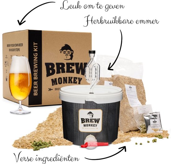 Brew Monkey Basis Blond - Bierbrouwpakket - Zelf Bier Brouwen Bierpakket - Gadgets Mannen - Vaderdagcadeau - Verjaardagscadeau voor Mannen - Origineel bier Cadeau - Verjaardag cadeau