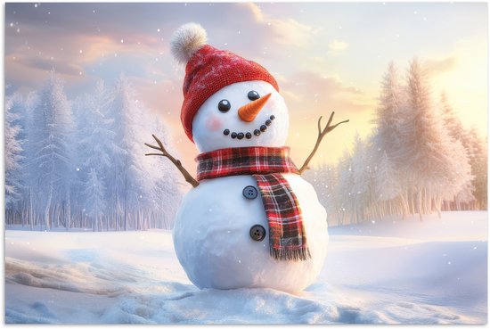 Poster 120x80 cm - Sneeuwpop - Zonsondergang - Wit - Posters - Kamer decoratie - Wanddecoratie woonkamer - Muurdecoratie slaapkamer