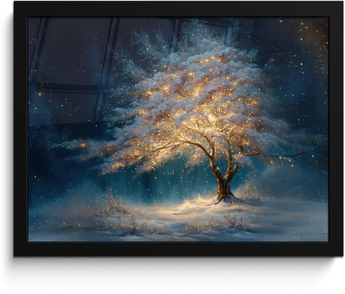FrameYourWall Poster in lijst - Fotolijst 40x30 cm - Posters - Levensboom - Nacht - Donker - Blauw - Posterlijst zwart - Decoratie - Wanddecoratie woonkamer - Muurdecoratie slaapkamer