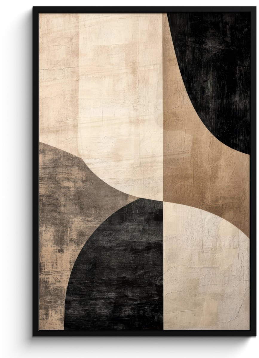 FrameYourWall Poster in lijst - Fotolijst 80x120 cm - Posters - Abstract - Vlakken - Zwart - Rond - Posterlijst zwart - Decoratie - Wanddecoratie woonkamer - Muurdecoratie slaapkamer