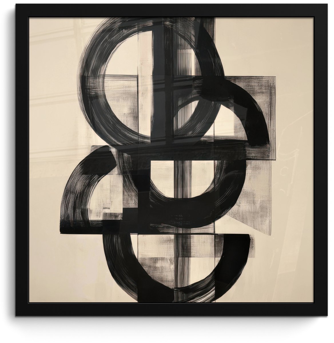 FrameYourWall Poster in lijst - Fotolijst 40x40 cm - Posters - Cirkels - Lijnen - Vormen - Zwart - Posterlijst zwart - Decoratie - Wanddecoratie woonkamer - Muurdecoratie slaapkamer