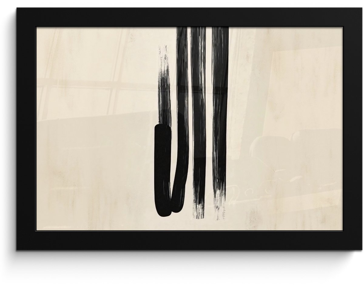 FrameYourWall Poster in lijst - Fotolijst 30x20 cm - Posters - Penseelstreken - Verticaal - Zwart - Posterlijst zwart - Decoratie - Wanddecoratie woonkamer - Muurdecoratie slaapkamer