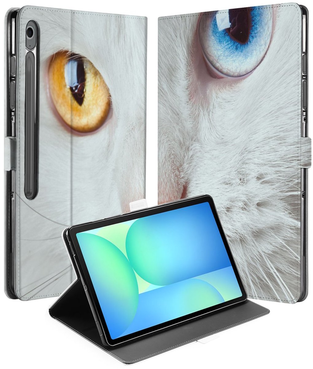 Witte Kat Tablet Hoesje met Standaard Samsung Galaxy Tab S10 FE Plus