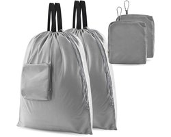 2-Stuks Reiswaszak - Reistas voor vuile was - Opvouwbare reiswaszak - Opbergtas - Draagbare kleine waszak - 51*57cm - Met trekkoordsluiting - Geschikt voor koffers, thuis, kamperen en reizen - Grijs