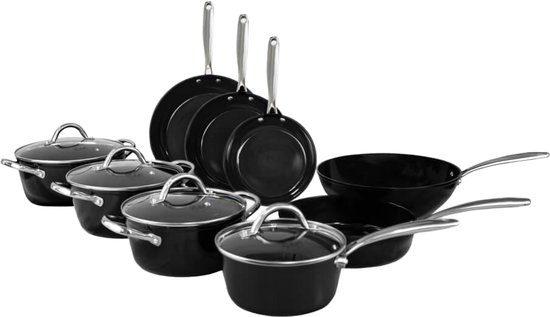 BY C&P - Signature Set de casseroles noir 9 pièces - Induction - Sans PFAS - Passe au lave-vaisselle et au four