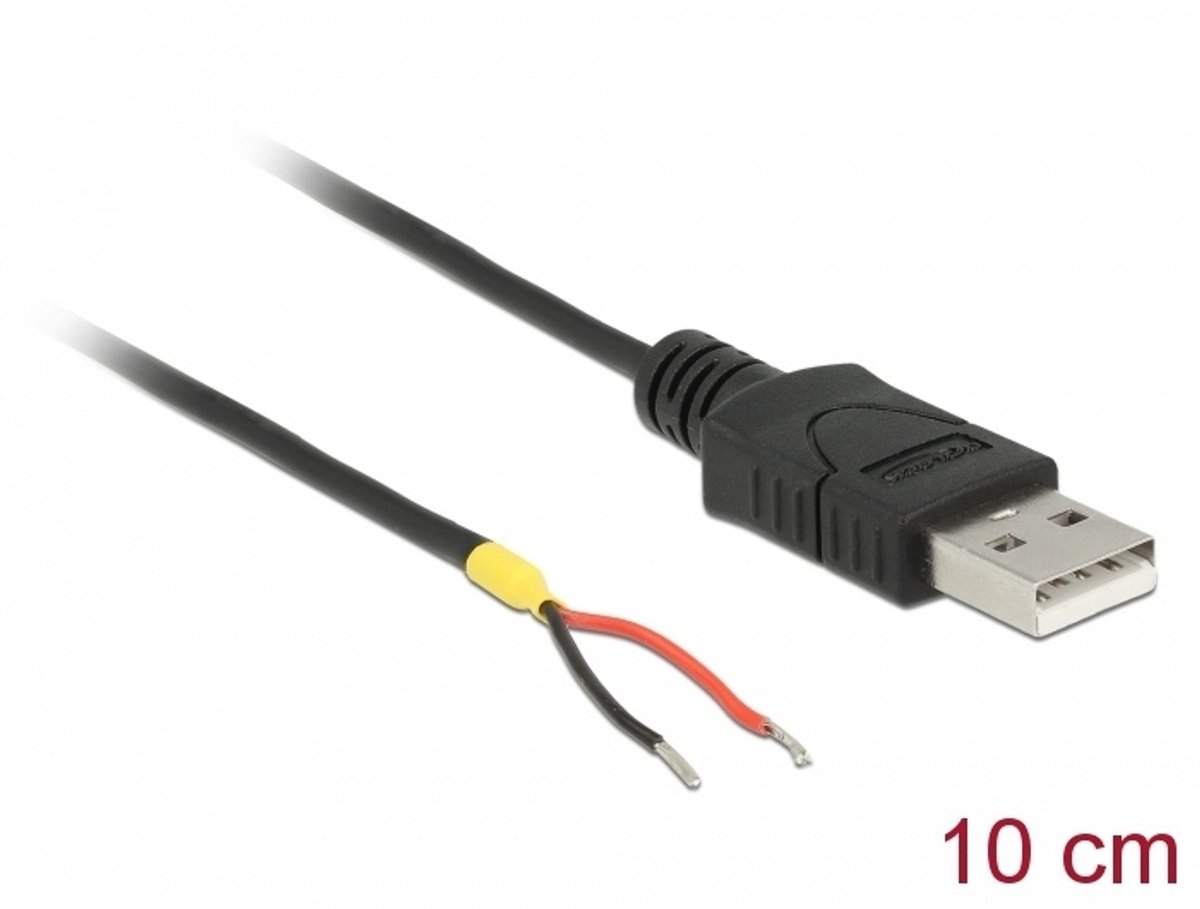 Delock Cable USB 2.0 Type-A male > 2 x open wires power 10 cm Raspberry Pi