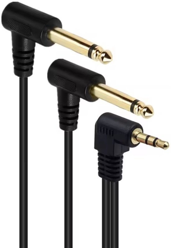 3,5mm Jack stereo haaks - 2x 6,35mm Jack mono haaks kabel | verguld | 0,30 meter