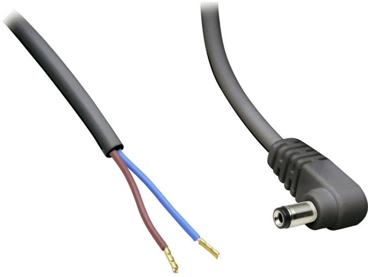 DC plug (m) haaks 5,5 x 2,1mm stroomkabel met open einde - max. 7A / zwart - 0,30 meter