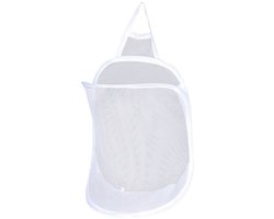 Opvouwbare wasmand voor aan de muur,Opbergmand voor hangende vuile was,Wasmanden, hangende wasmand van gaas, opvouwbare wasmand, opvouwbare wasmand voor vuile was, opbergtas voor aan de muur (wit)
