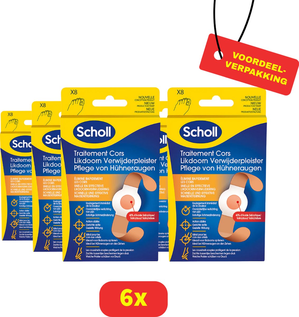 Scholl Likdoorn Verwijderpleisters - 6 x 8 stuks Voordeelverpakking - Omdoos