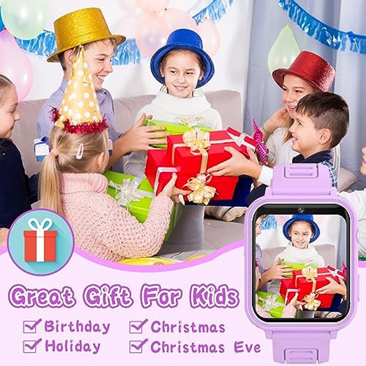 Smartwatch voor Kinderen met 16 Spelletjes, Muziek, Camera, Stappenteller en Meer - Geschikt voor Jongens en Meisjes van 3 tot 12 Jaar
