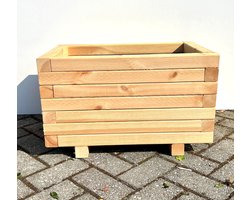AMISHOUT - SET - Plantenbak met wielen 60x40x36 cm - naturel | bloembak buiten op wielen