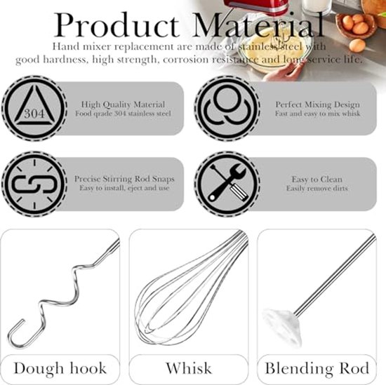 Accessoires voor Handmixers - Set van 5 Roestvrijstalen Hulpstukken voor Koken en Bakken — afbeelding 4