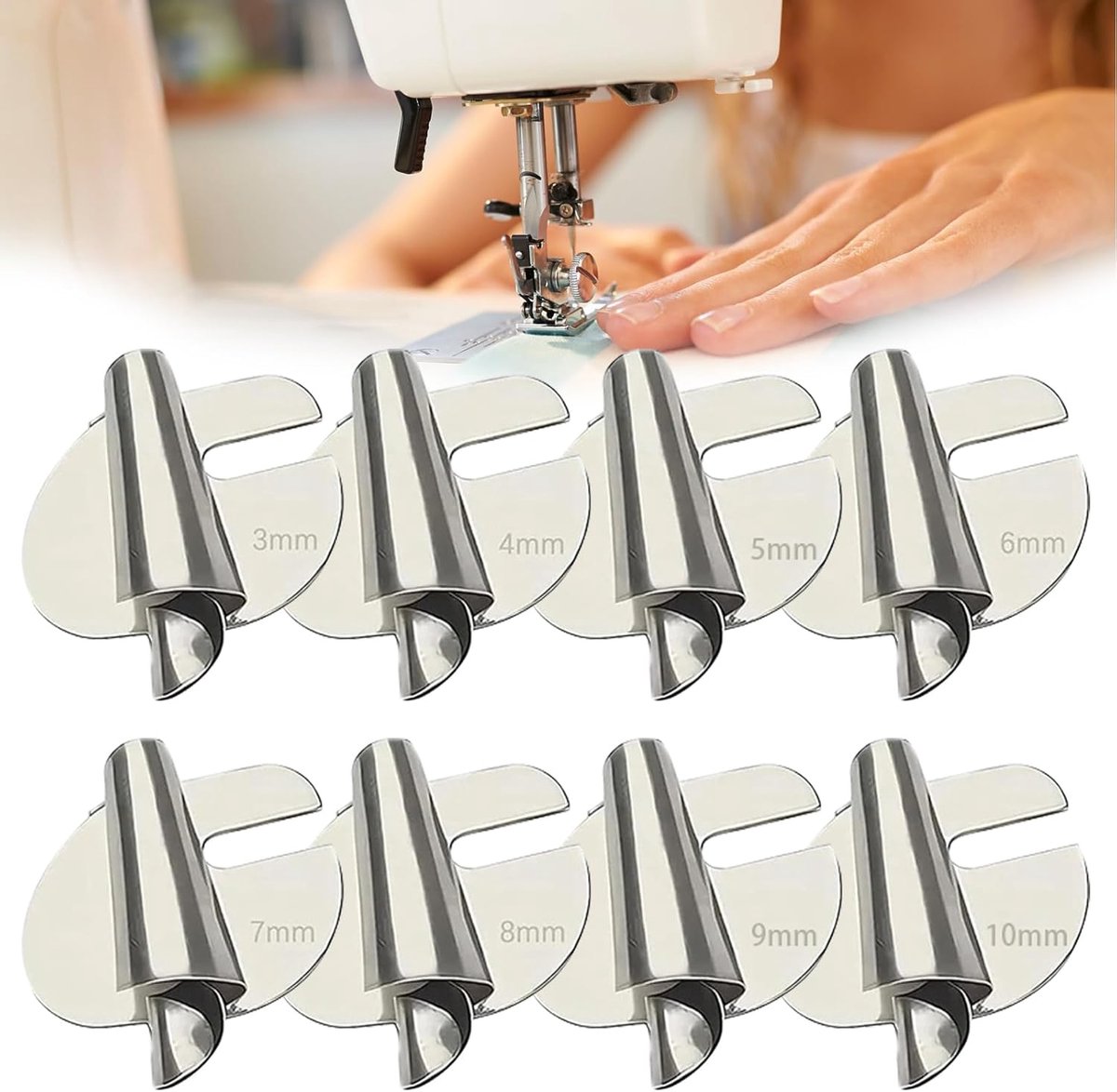 SnelShoppen - 8 Stuks Rolzoom Voet, Universele Naai Machine Voeten, 8 Maten Rvs Naai Gereedschap Rolzoom Voet, Magnetische Naadgeleider voor Naai Mach