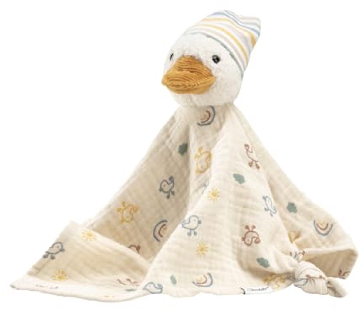 Knuffelhanddoek Eend Edda - Zachte Mousseline met Schattige Print - 34 x 55 cm