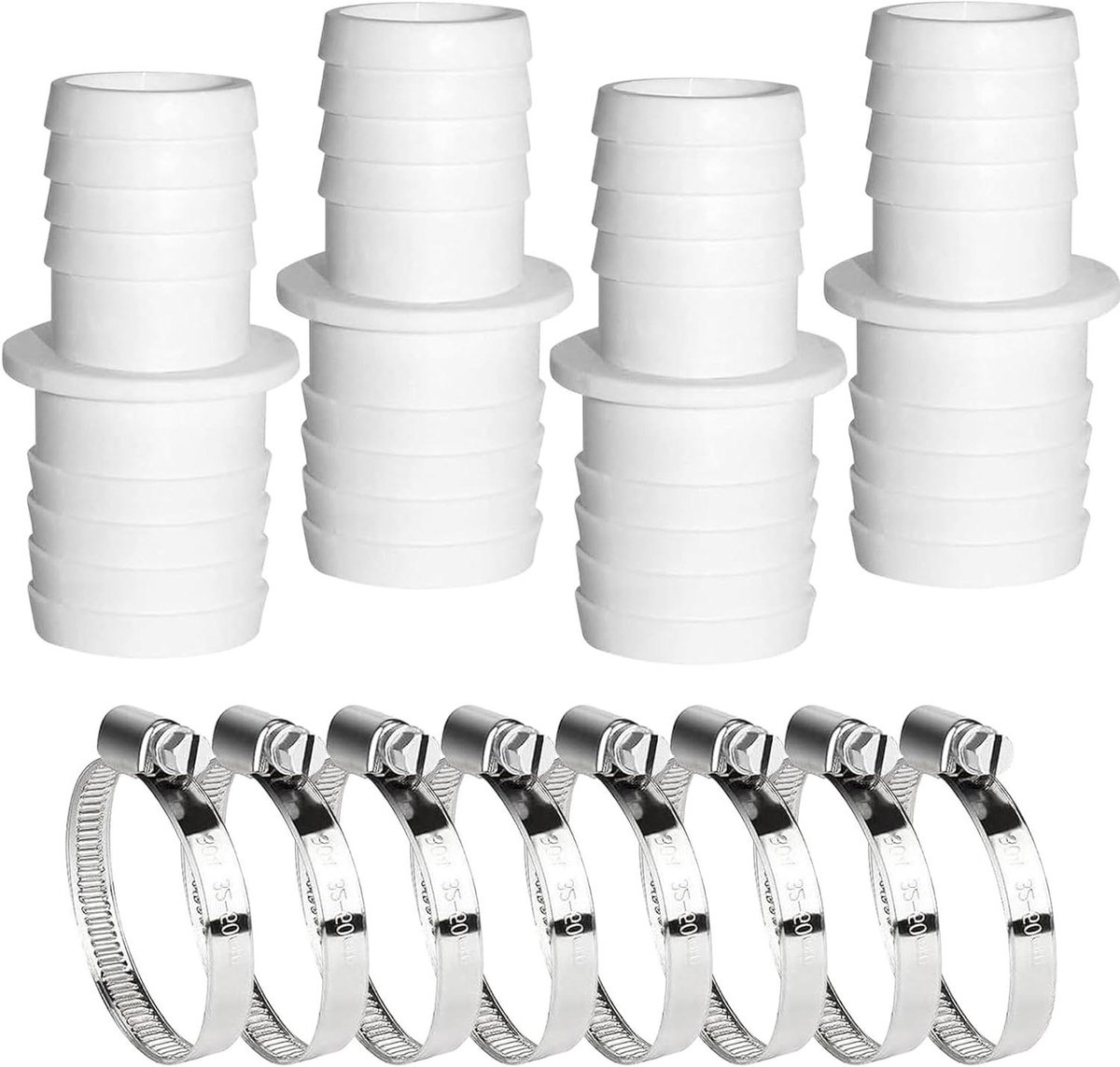 Allecto plus - Zwembadslangverbinders 38 mm op 32 mm met slangklemmen