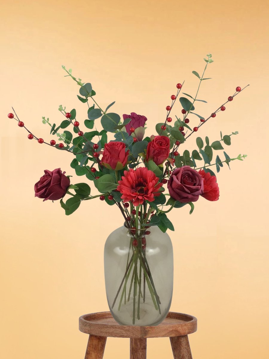 The Bloomistic® – Zijden Boeket – 60-70 cm hoog – Kunstbloemen – nepbloemen – housewarming cadeau – kerst boeket – decoratie woonkamer