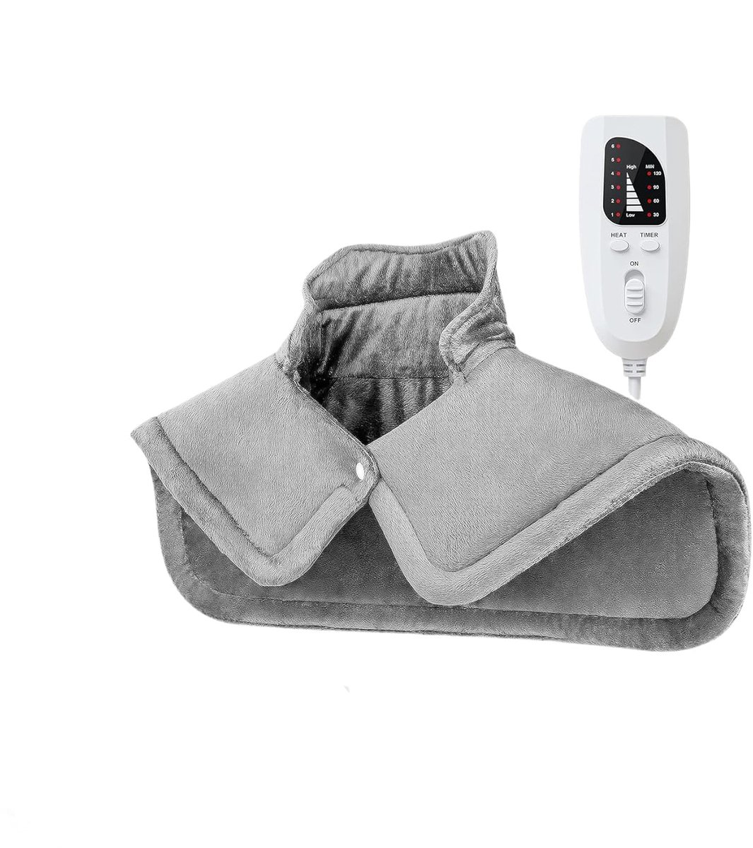 Verwarmingsdeken-warmtedeken- met 6 instelbare warmtestanden - timerfunctie - hoogwaardige fleece dekenstof - verlicht spanningen in de nek-, schouder- en buikspieren - geschikt voor alle groepen - lichtgrijs - 58x42 cm