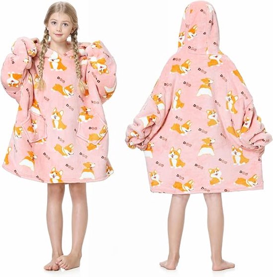 Oversized hoodie-deken voor kinderen met mouwen, draagbare capuchontrui, super zacht, warm, comfortabel sweatshirt met zak, voor jongens en meisjes - ear