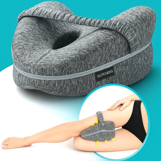 Dutchers.® Orthopedisch Kniekussen met Riem - Zijslaapkussen voor in bed - Ergonomisch Beenkussen - Heupklachten - Artrose - Houding correctie - Donkergrijs