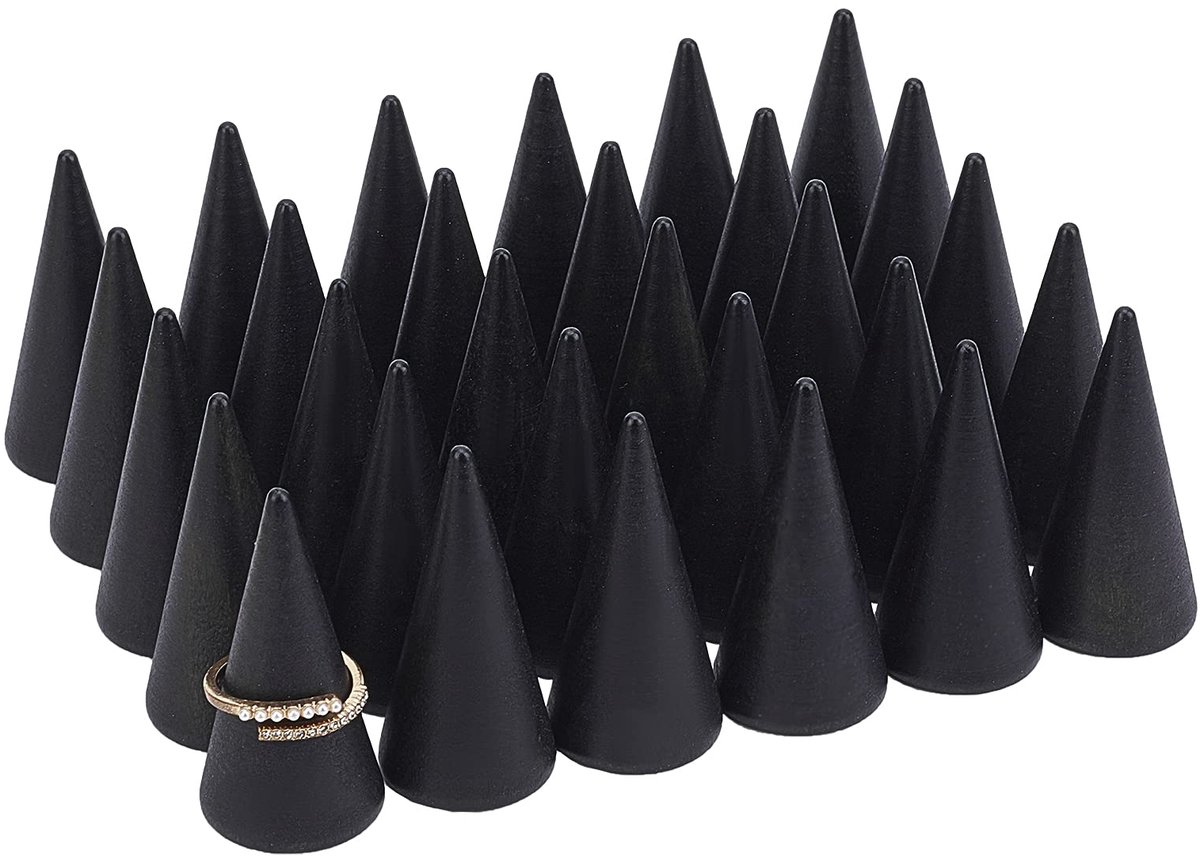30 Stks Houten Kegel Ring Houder Vinger Sieraden Display Stand (BurlyWood 25x50mm) Ring Display Stands Organizer DIY Craft voor Retail Sieraden Organizer Houder