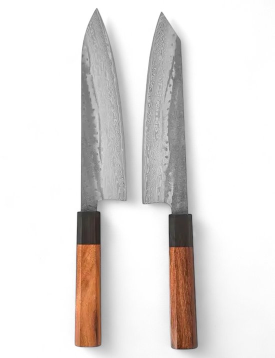 Coffret de couteaux japonais professionnels 2 pièces en acier Damas 67 couches - Couteau de chef 22 cm et couteau Kiritsuke 22 cm - Manche en palissandre et ébène - Coffret cadeau de Luxe KAAMUT®