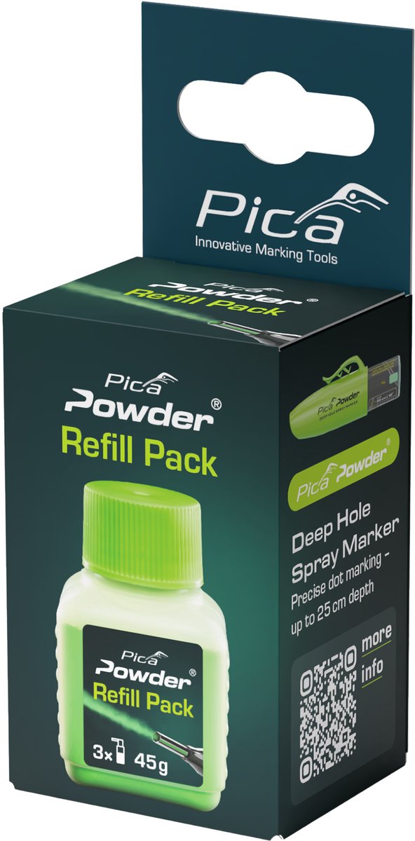 Pica Powder Spraymarker Navulling - Navulling voor markeerspray voor diepe boorgaten - 1500 shots - Groen - 45 gram