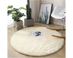 1 Rond Pluche Vloerkleed - Diameter 100 cm - Dikte circa 1 cm - Antislip - Geschikt voor Woonkamer, Kinderkamers, Zachte Vloerkleden, Bedside Designs en Speelkamers - Beige