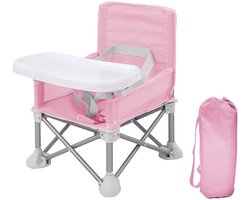 Jojoy - Opvouwbaar Babyzitje Met Eetblad - Draagbare Kinderstoel 5-Punts Harnas - Tot 15kg - Roze - BIBISEAT