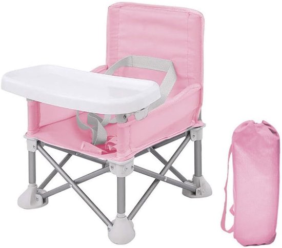Jojoy - Opvouwbaar Babyzitje Met Eetblad - Draagbare Kinderstoel 5-Punts Harnas - Tot 15kg - Roze - BIBISEAT
