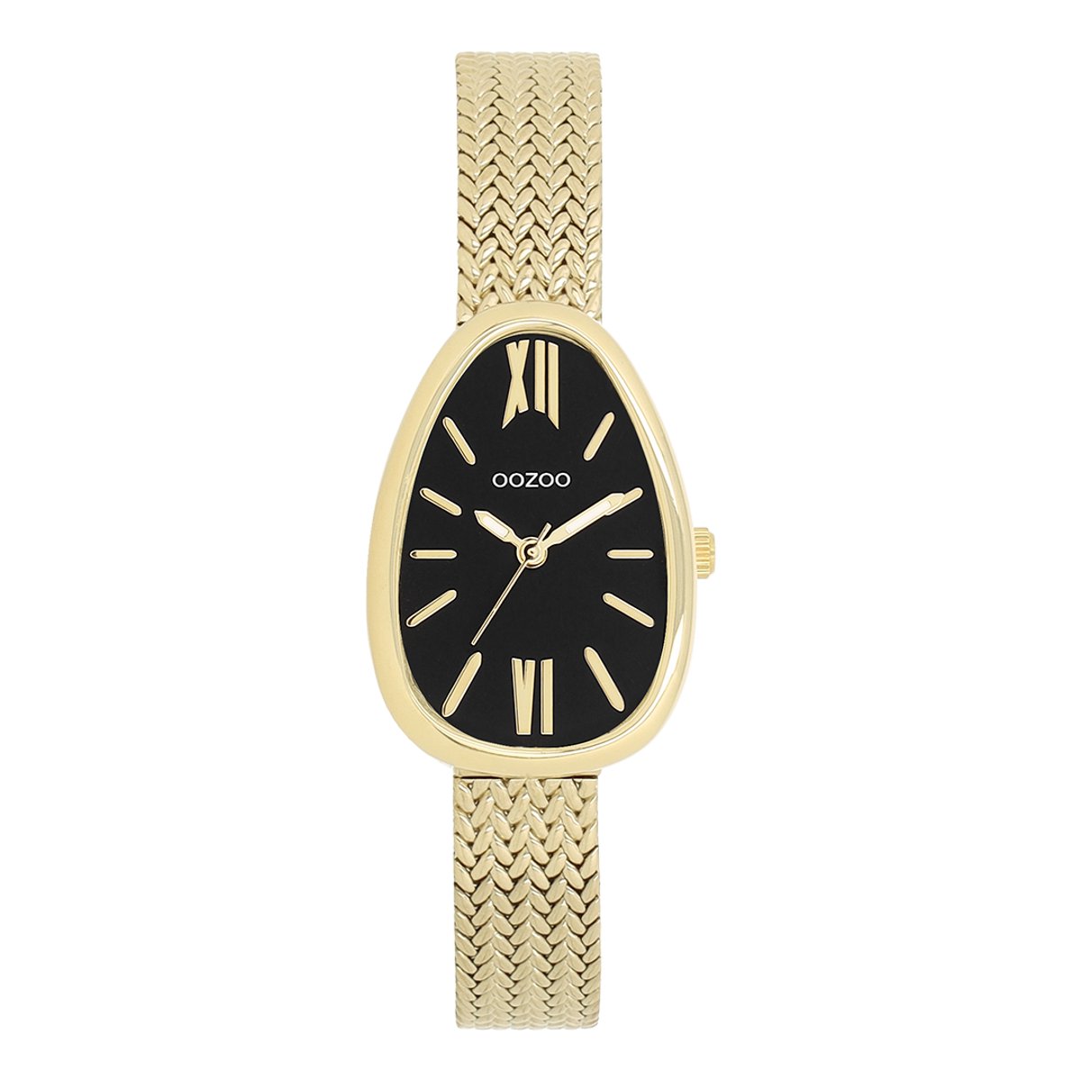 OOZOO Timepieces - Goudkleurige horloge met metalen v-mesh armband - C11643