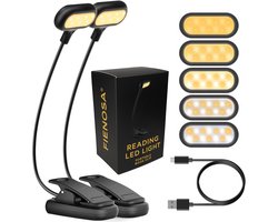 LED Leeslampje voor boek met klem - 2 stuks - Bureaulamp - Klemlamp met Flexibele Nek - Filtert Blauw Licht - USB Oplaadbaar - Dimbaar - Wit en Warm Wit - Diverse lichtstanden - Energiezuinig - Bed - Nachtkastje