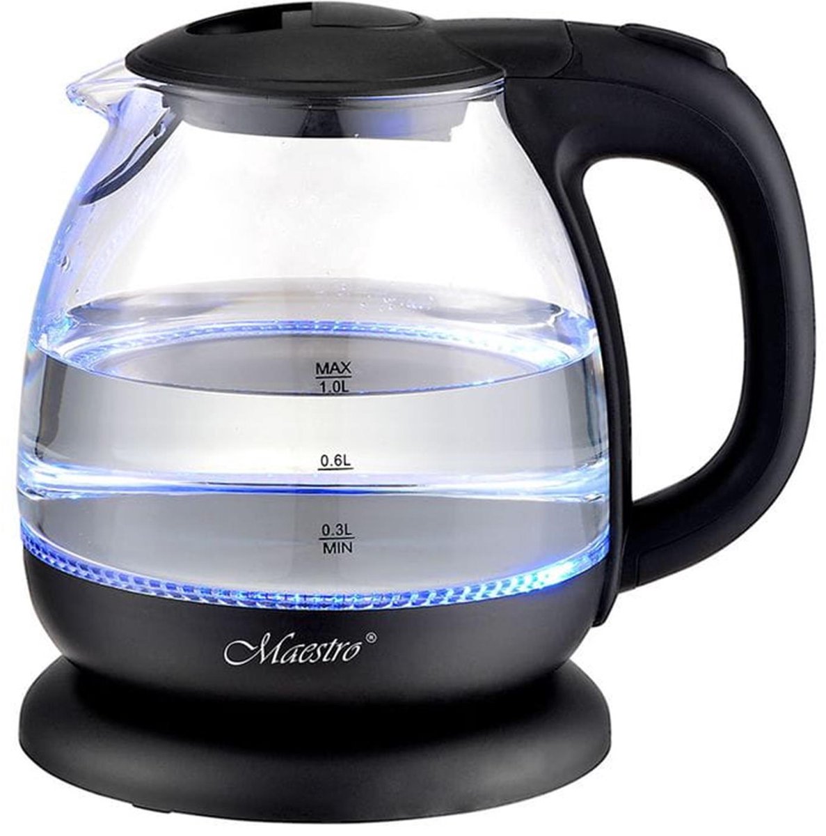 Maestro MR055 - Waterkoker 1L - 1100W - met verlichting - Zwart