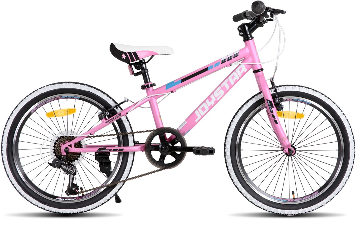 JOYSTAR Lubbock.S 20" Kinder Hardtail Mountainbike - 7 versnellingen - V-brake - Witte noppenbanden - Roze - Geschikt voor buitenactiviteiten in de lente