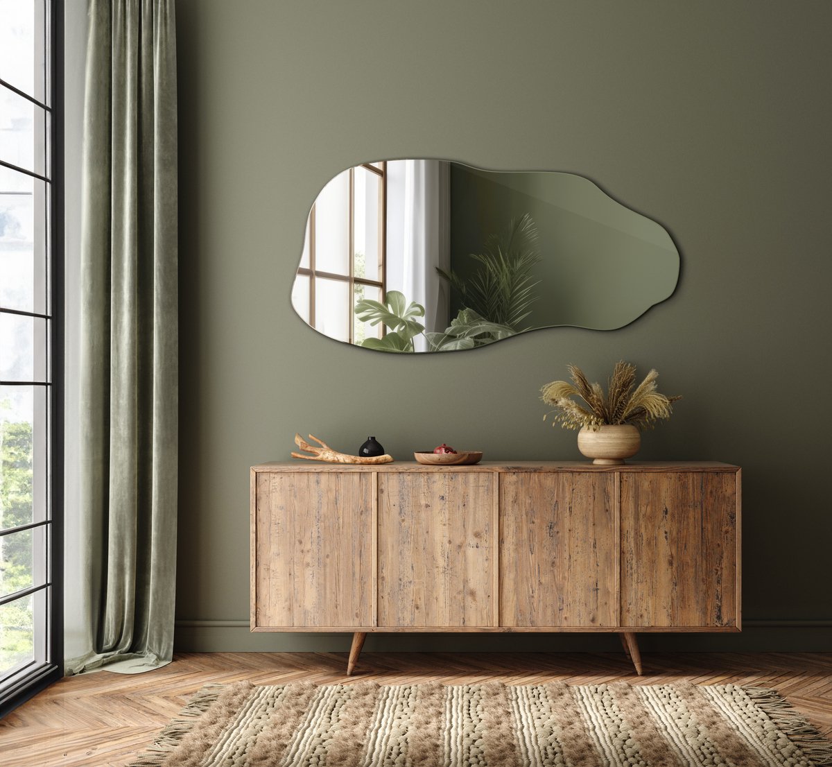Coloray Asymmetrische Spiegel – Organisch Design in Moderne Stijl, Elegante Wanddecoratie van Hoogwaardig Glas voor Scandinavische en Minimalistische Interieurs - 45 cm x 90 cm Zwart