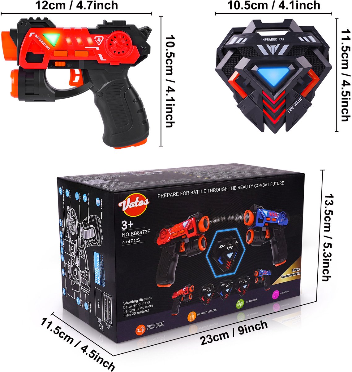 Vatos Infrarood lasertag-set 4 Active infrarood pistool met vesten 4 spelers lasertag-blaster voor kinderen en volwassenen kinderspeelgoed binnen buiten