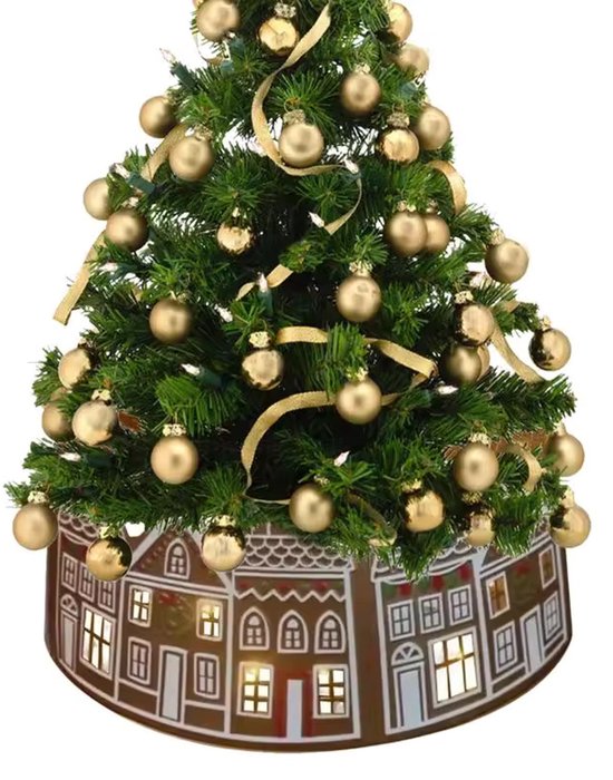 Kerstboom Rok met Verlichting - 90 cm Diameter - Met 30 LED Lampjes - Gingerbread Huis Design