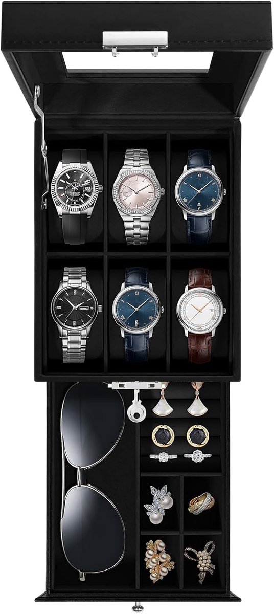 Uten Luxe Horloge Box - Sieraden-Brillen Doos - Zonnebrillen Opbergdoos - Mannen-Heren - Zwart
